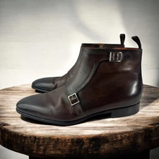 Santoni Monk Strap Boots Brown Leather Designer Dress Loafers Men's Size D 12