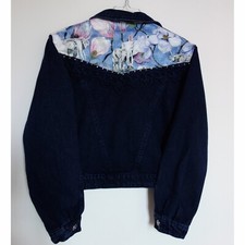 Women's 'bianca Maria' Blue Vintage Denim Jacket, Upcycled With Orignal Print.