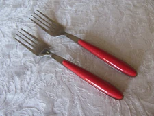 Annova Inox Stainless -Red Plastic Handle-7 3/4" Dinner Forks-Set of 2