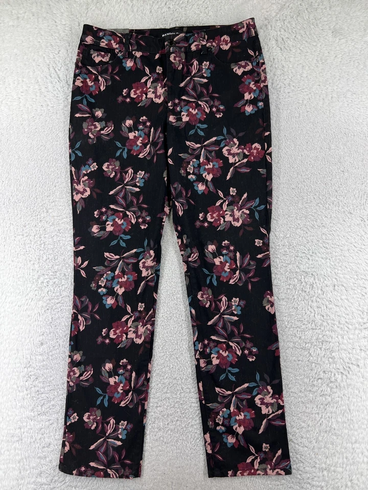 Pantalones Bandolino Mujer 10 Negro Rosa Floral Amy Pierna Recta Tiro Alto Algodón Foto 2 de 4