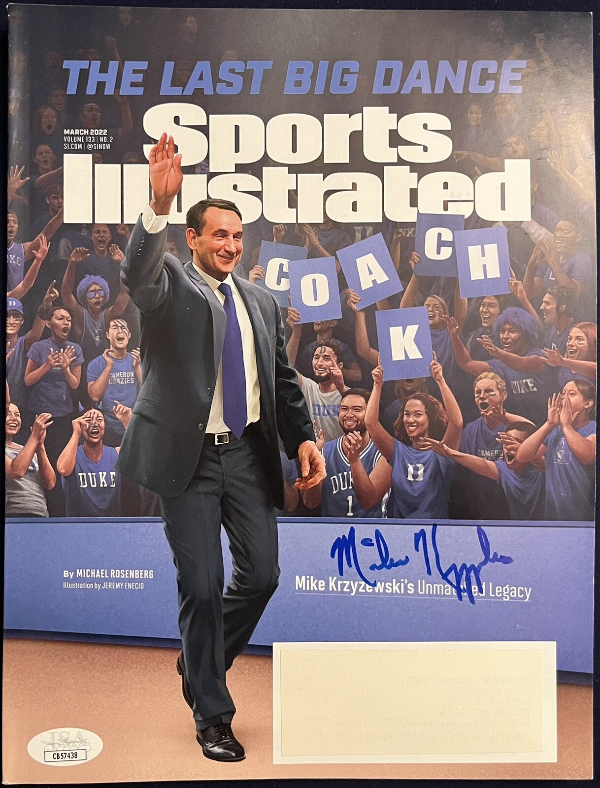 Mike Krzyzewski Autographed Signed Duke Blue Devils 2022 Mar Sports Illustrated Magazine COA JSA 