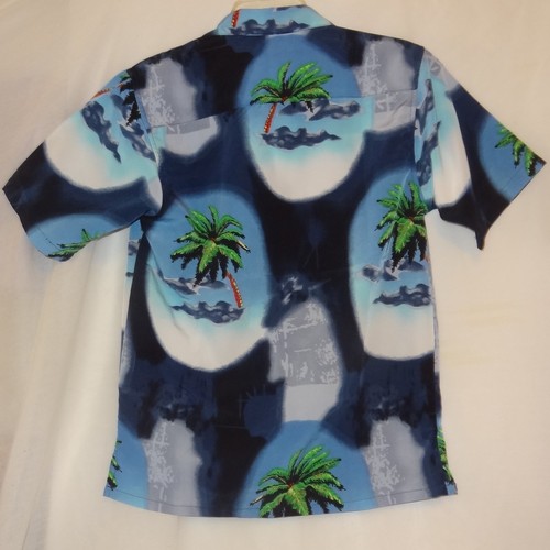 Aloha Hawaiian Shirt Box Office Island Size Medium Palm Trees Junior Mens Blue - Picture 3 of 10