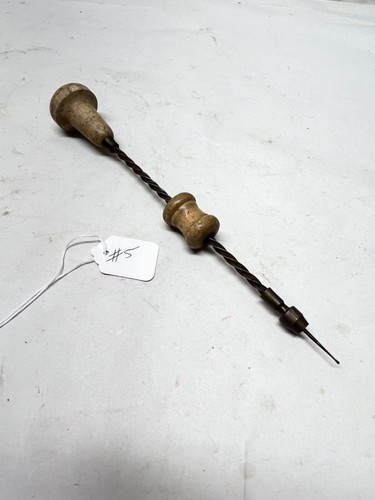 #05 ~ANTIQUE~ ORIGINAL SPIRAL WOOD HANDLE ARCHIMEDES /ARCHIMEDEAN HAND DRILL