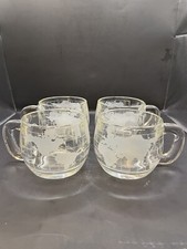 4 MCM Vintage 1970's Nestle Nescafe Clear Glass Globe World Cup Mug Coffee Tea