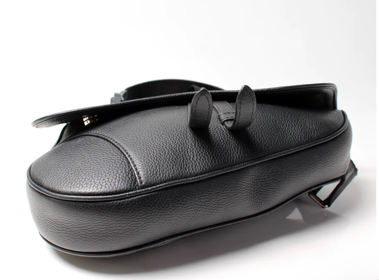 Christian Dior Saddle Bag Black Grained Calfskin Authentic Preowned