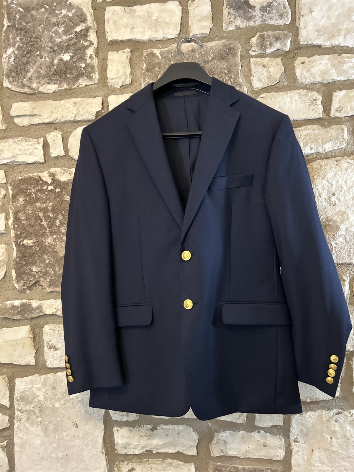 Lauren Ralph Lauren Men's Navy Blue Wool Blazer 38S Sport Coat Gold