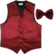 New formal men's tuxedo vest waistcoat bowtie horizontal stripes burgundy prom