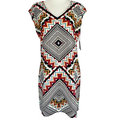 New BeBop Multicolor Print Mini Dress Geometric Aztec Tribal Sleeveless Shift S