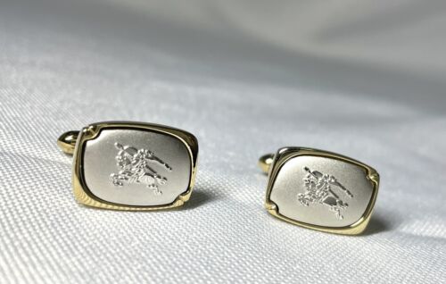 Auth [Beautiful] Burberry Horse Night Logo Cufflinks Gold x Silver Combination - Picture 1 of 13