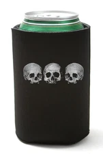 3 Skull Can Koozie Goth Coolie Bottle Cooler Drink Cozy Pirate Punk Metal Three