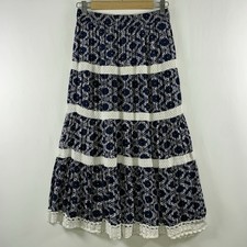 VTG 90s Womens Tiered Crochet Trim Midi Skirt S/M Cottage Peasant Boho Festival