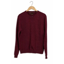 Perry Ellis V-Neck Sweater Burgundy 100 Pima Cotton - Medium