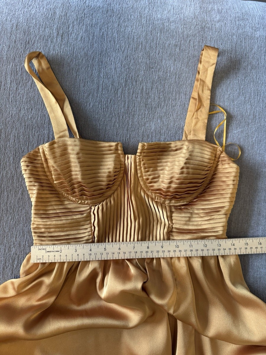 ASTR the Label Gold Satin Pleated Bustier Sleeveless Midi Dress NEW Size  Medium