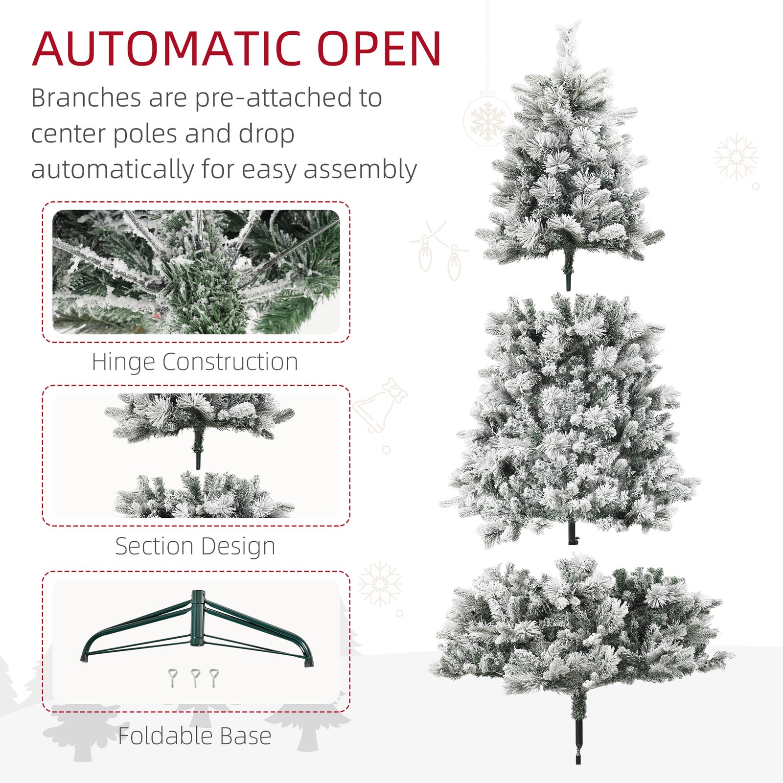 HOMCOM 7.5 ft Pre-Lit Artificial Christmas Tree w/500 Clear Lights and 1530 Tips