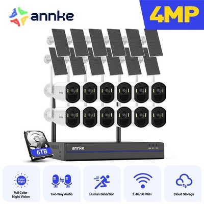 ANNKE 16CH NVR Wireless 4MP Color Security Camera System Solar Power 2 Way Audio