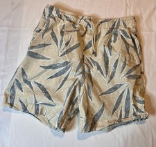 American Eagle Outfitters Men's Chino Shorts Leaf Print Drawstring Beige Blue