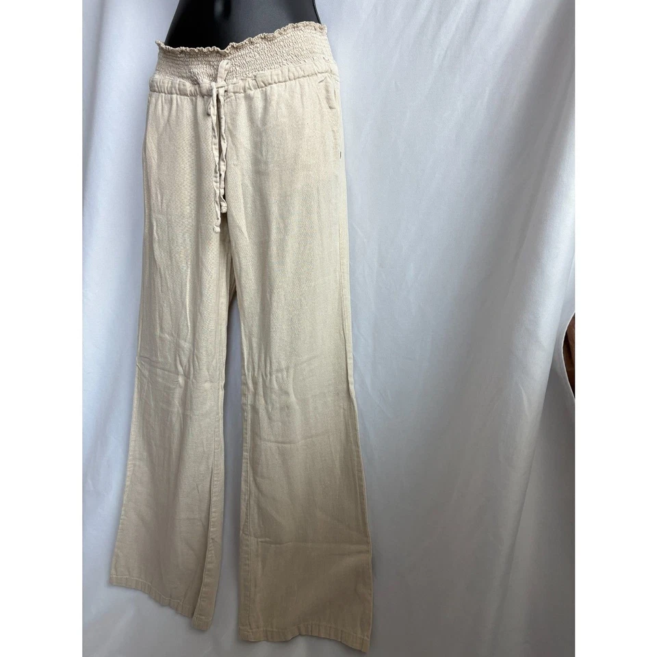 Love Tree Linen Blend Natural Beige Wide Leg Pants Mid Rise Size S Lagenlook - Image 4 of 4