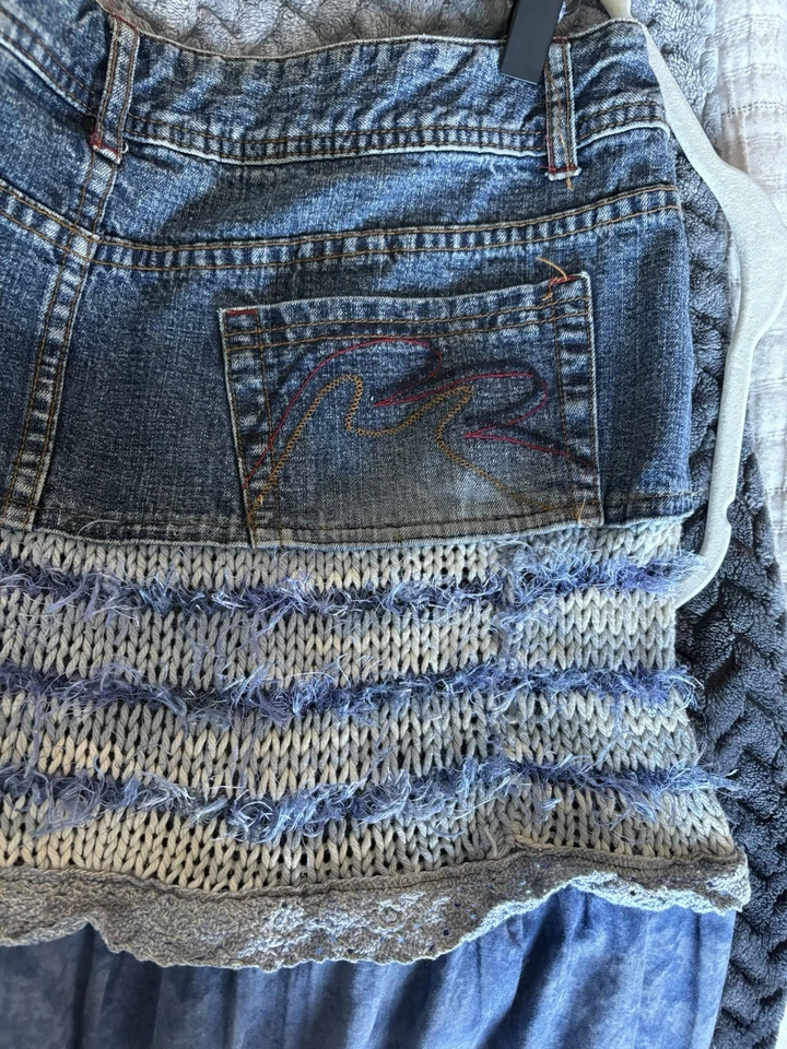 Saia jeans Y2K Arizona boho caprichosa azul em camadas tamanho 13 - Imagem 4 de 4