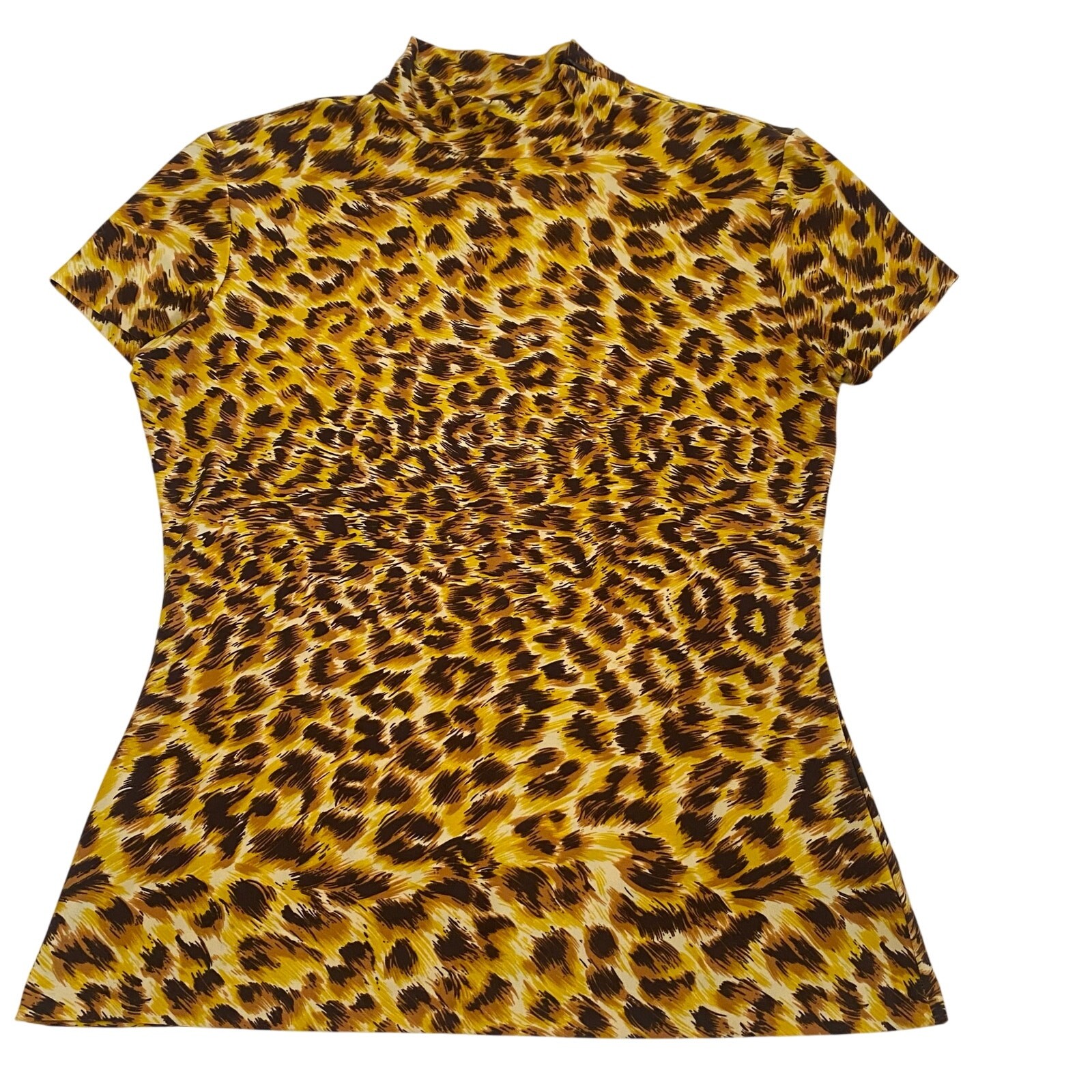 Norma Kamali Leopard Print Mock Neck Top Women’s Size Large Mob Wife Old Money