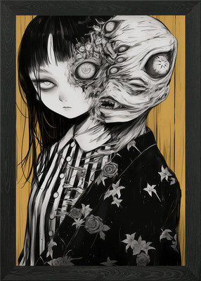 Gruseliges Anime Mädchen mit Monster Gesicht gerahmtes Wandbild Poster Leinwanddruck Bild