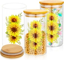 3 Pcs Sunflower Glass Storage Jars with Airtight Bamboo Lid 24oz Storage