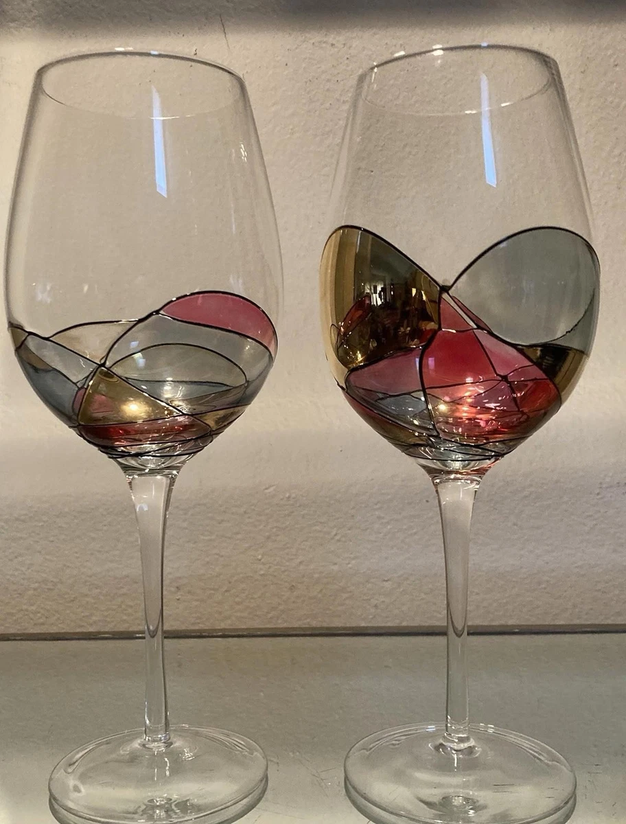 Red Wine Glasses Sagrada By Cornet/Barcelona Set Of 2 Handpainted Crystal  24 Oz | eBay