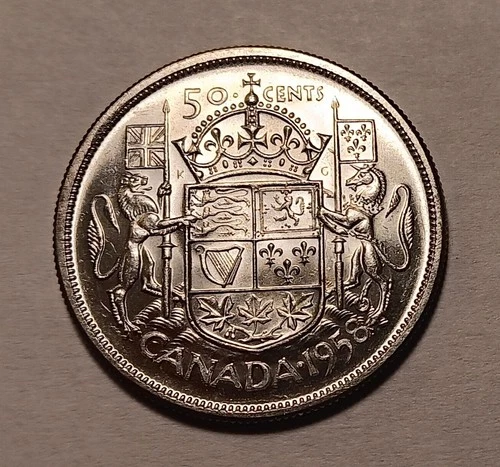 1958 Canadian 50 Cents, Elizabeth II, Silver (.800), ASW .3oz  **LOW SHIPPING**