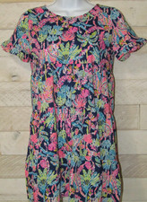 Lilly Pulitzer Girls Mini Jodee Dress Tiered Palm Trees Ruffles Size XL 12-14