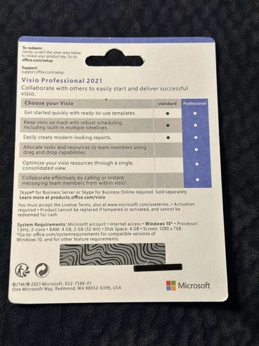 Microsoft Visio 2021 professional Sealed Card 1 User Retail New ...