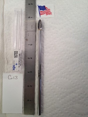 NEW SGS PRO 1/4'' SHANK CARBIDE BURR SH-2L6 DOUBLE CUT 6'' OAL. FLAME SHAPE (G13)