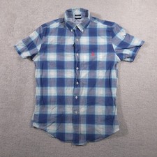 U.S. Polo Assn Shirt Mens Small Blue Plaid Button Down Short Sleeve Stretch Logo
