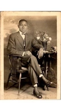 1920s Black Americana RPPC: Gentleman Portrait Sepia Tone Three-Piece Suit