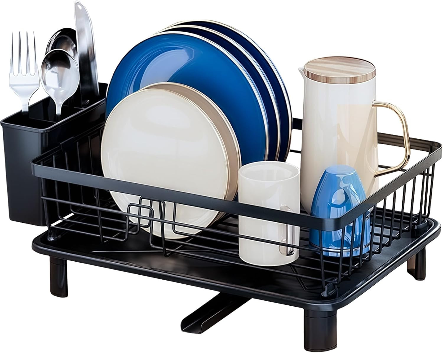 Dish Drainer Rack with Drip Tray, Kitchen Counter Sink Dishes Drainer with Drain