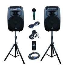 PRORECK 15" Powered PA DJ Speaker System Bluetooth USB SD FM w/ Remote Stand