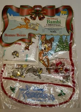 NIP Vintage Disney Babies Collection Bambi & Thumper Christmas Bib & Washcloth