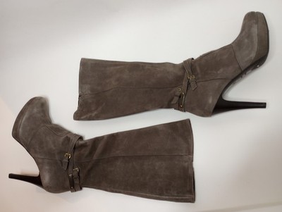 Nero Giardini Made in Italy Gray Suede Sz 8 Boots 4'' Stiletto zip side 13'' tall