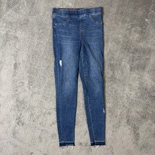 Spanx Distressed Skinny Denim Blue Jeans Jeggings Elastic Waist Raw Medium Tall
