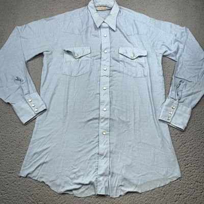Vintage H Bar C Shirt Men Large Raw Hem Western Long Tail Mustang Pearl Snap 70s