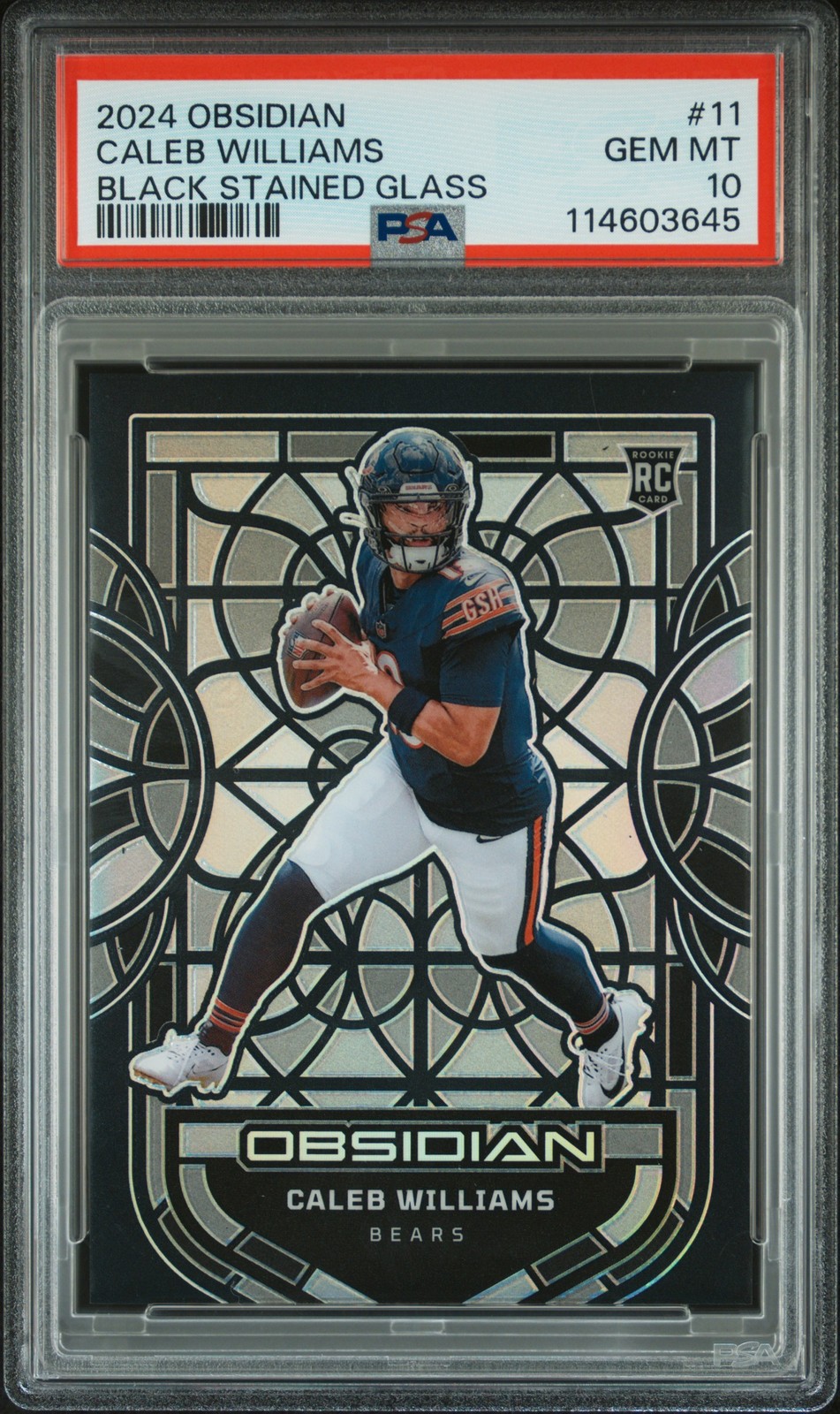 Caleb Williams Panini Obsidian Black Stained Glass #11 Base