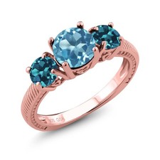 2.40 Ct Swiss Blue Topaz London Blue Topaz 18K Rose Gold Plated Silver Ring