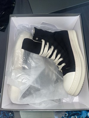 Rick Owens DRKSHDW Black Milk Canvas Sneakers Hollywood High, Size 42 (US 10)