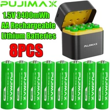 8 PCS 3400mWh 1.5V AA Rechargeable Lithium Battery with Intelligent Charing Box