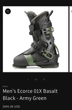 Dahu Men's Ecorce 01X Basalt Black-Army Green Ski Boots Size 27.5
