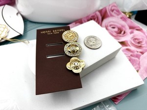 Set Of Three Henri Bendel Classic gold tone crystals logo hair pins Henri Bendel Women main image 4