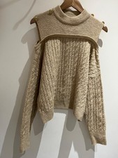 Lipsy Jumper Size 10 Brown High Neck Cold Shoulder Long Sleeve Cable Knit Casual