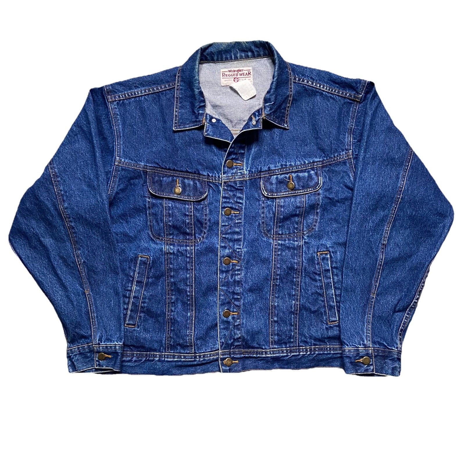 Vintage USA Wrangler Trucker Jean Jacket XL Blue Denim Long Sleeve 90s Button