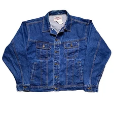 Vintage USA Wrangler Trucker Jean Jacket XL Blue Denim Long Sleeve 90s Button