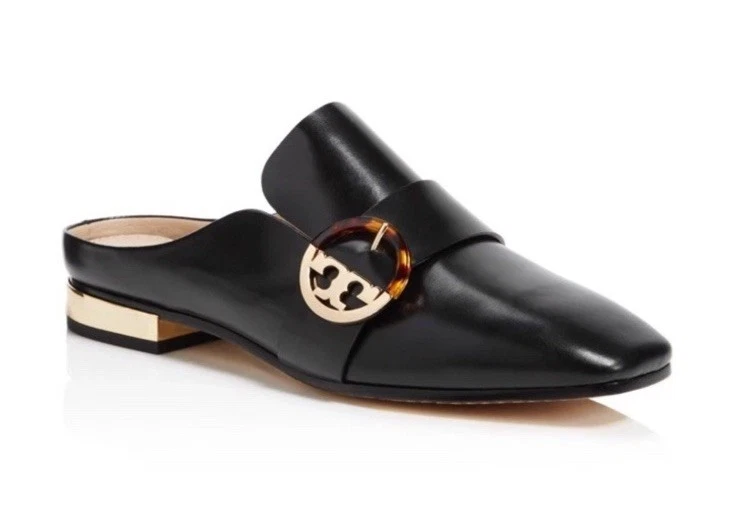 *TORY BURCH* Sidney *Black *Backless Loafer Mules* Leather/Gold *Sz 8* EUC!*