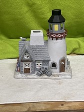 Vtg Rustic Stoney Harbor Lighthouse Candle Tea Light Holder 2 Piece 1990's 