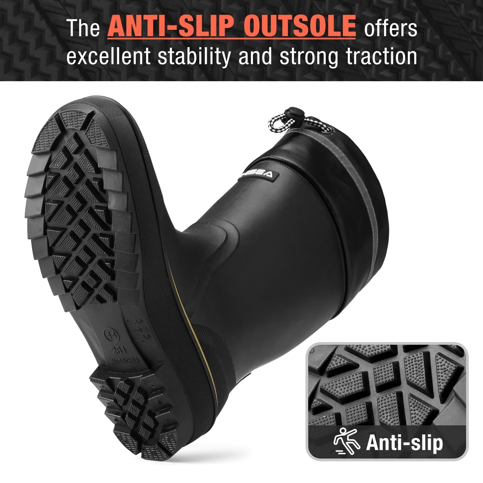 HISEA Men's Rubber Rain Boots Waterproof Durable Non Slip Mid Calf Boots for ...